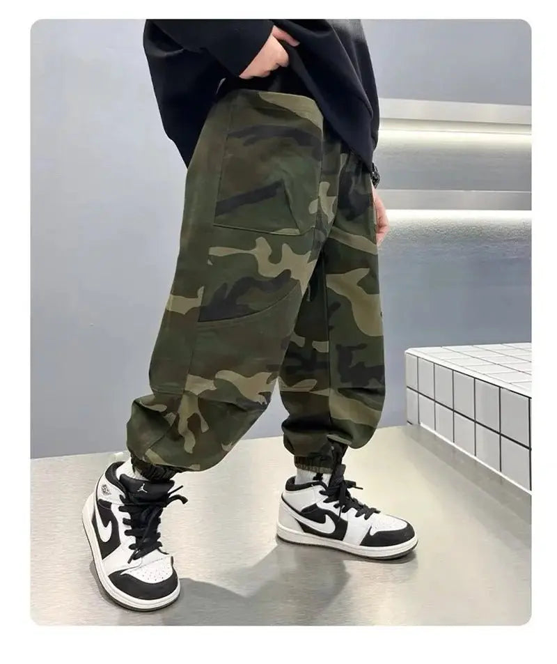 Pantalones Cargo de camuflaje para niños, pantalones deportivos informales para niños grandes de otoño, pantalones para correr para adolescentes, ropa de calle para niños, pantalones holgados - SYN PERU