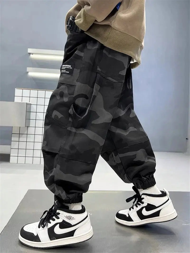 Pantalones Cargo de camuflaje para niños, pantalones deportivos informales para niños grandes de otoño, pantalones para correr para adolescentes, ropa de calle para niños, pantalones holgados - SYN PERU