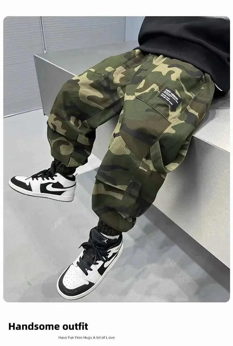 Pantalones Cargo de camuflaje para niños, pantalones deportivos informales para niños grandes de otoño, pantalones para correr para adolescentes, ropa de calle para niños, pantalones holgados - SYN PERU