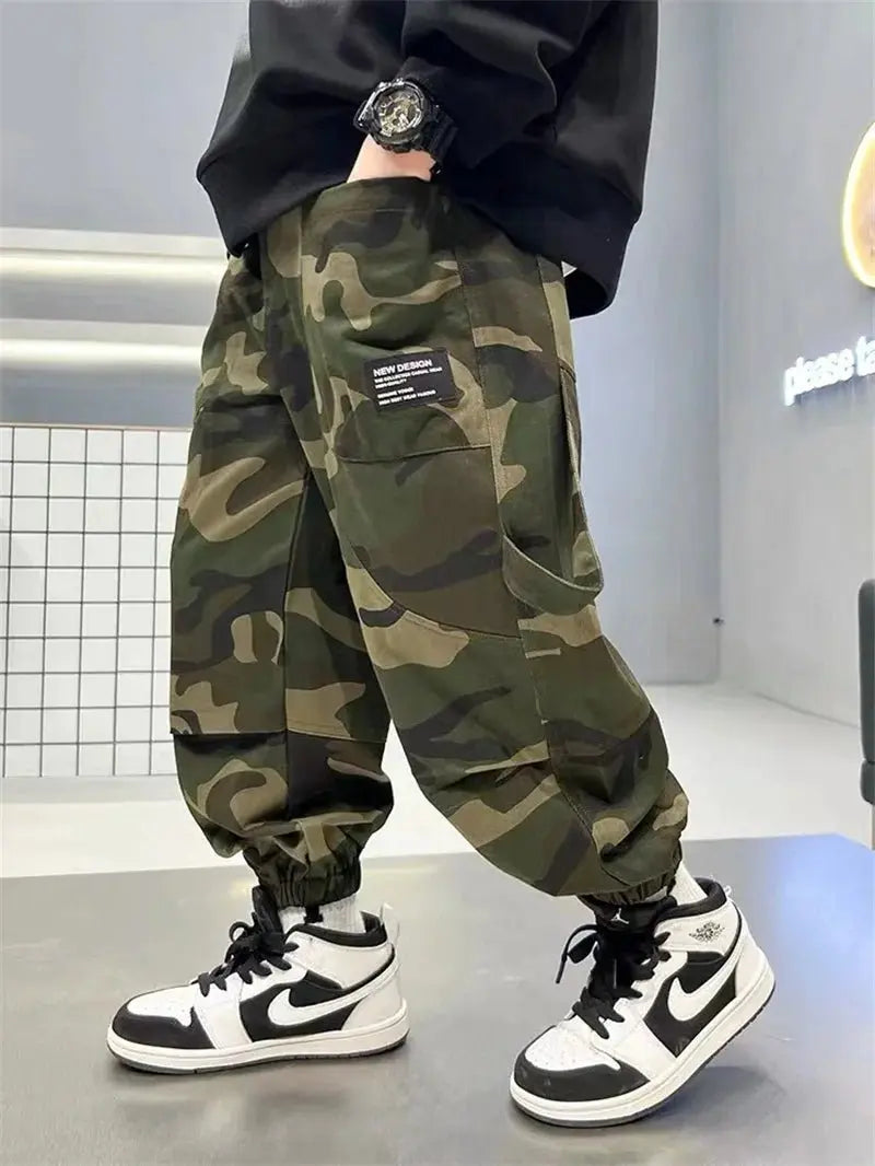 Pantalones Cargo de camuflaje para niños, pantalones deportivos informales para niños grandes de otoño, pantalones para correr para adolescentes, ropa de calle para niños, pantalones holgados - SYN PERU