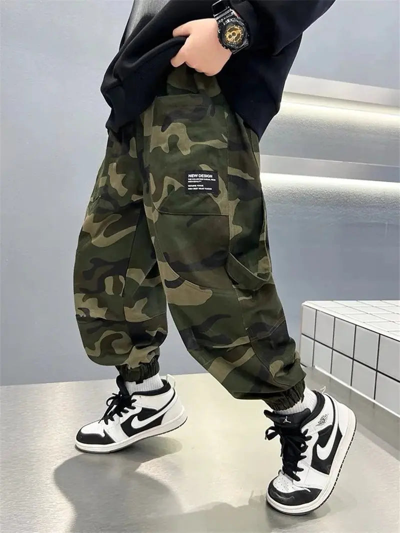 Pantalones Cargo de camuflaje para niños, pantalones deportivos informales para niños grandes de otoño, pantalones para correr para adolescentes, ropa de calle para niños, pantalones holgados - SYN PERU