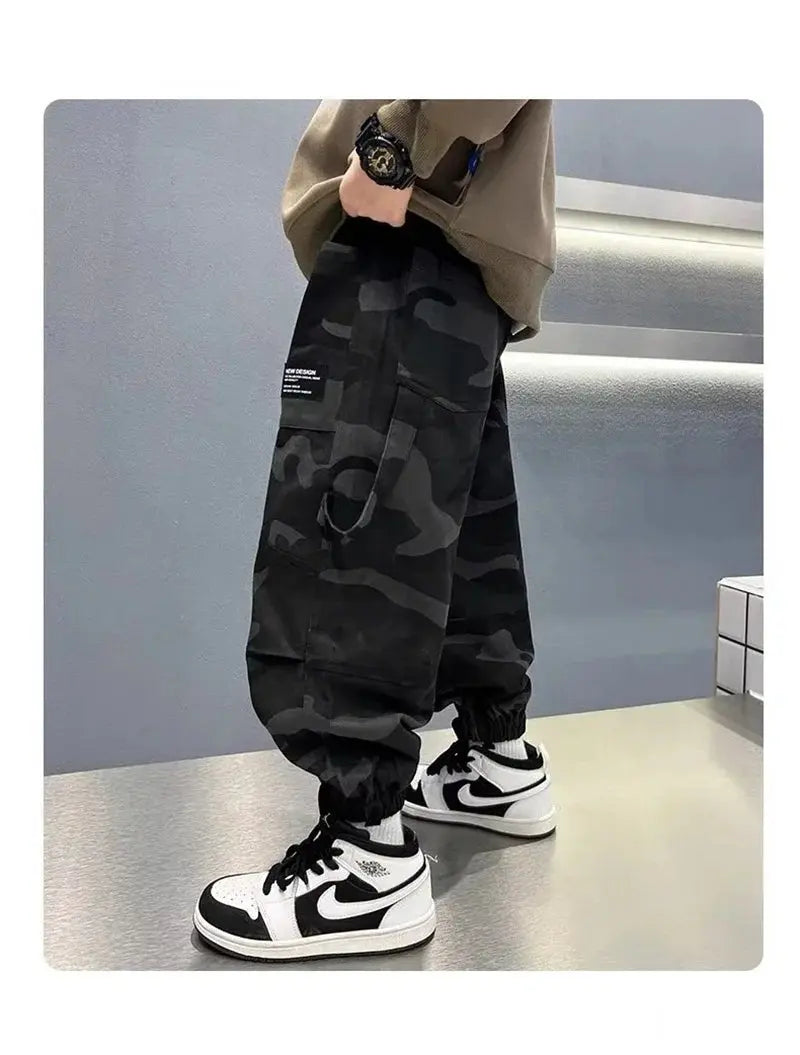 Pantalones Cargo de camuflaje para niños, pantalones deportivos informales para niños grandes de otoño, pantalones para correr para adolescentes, ropa de calle para niños, pantalones holgados - SYN PERU