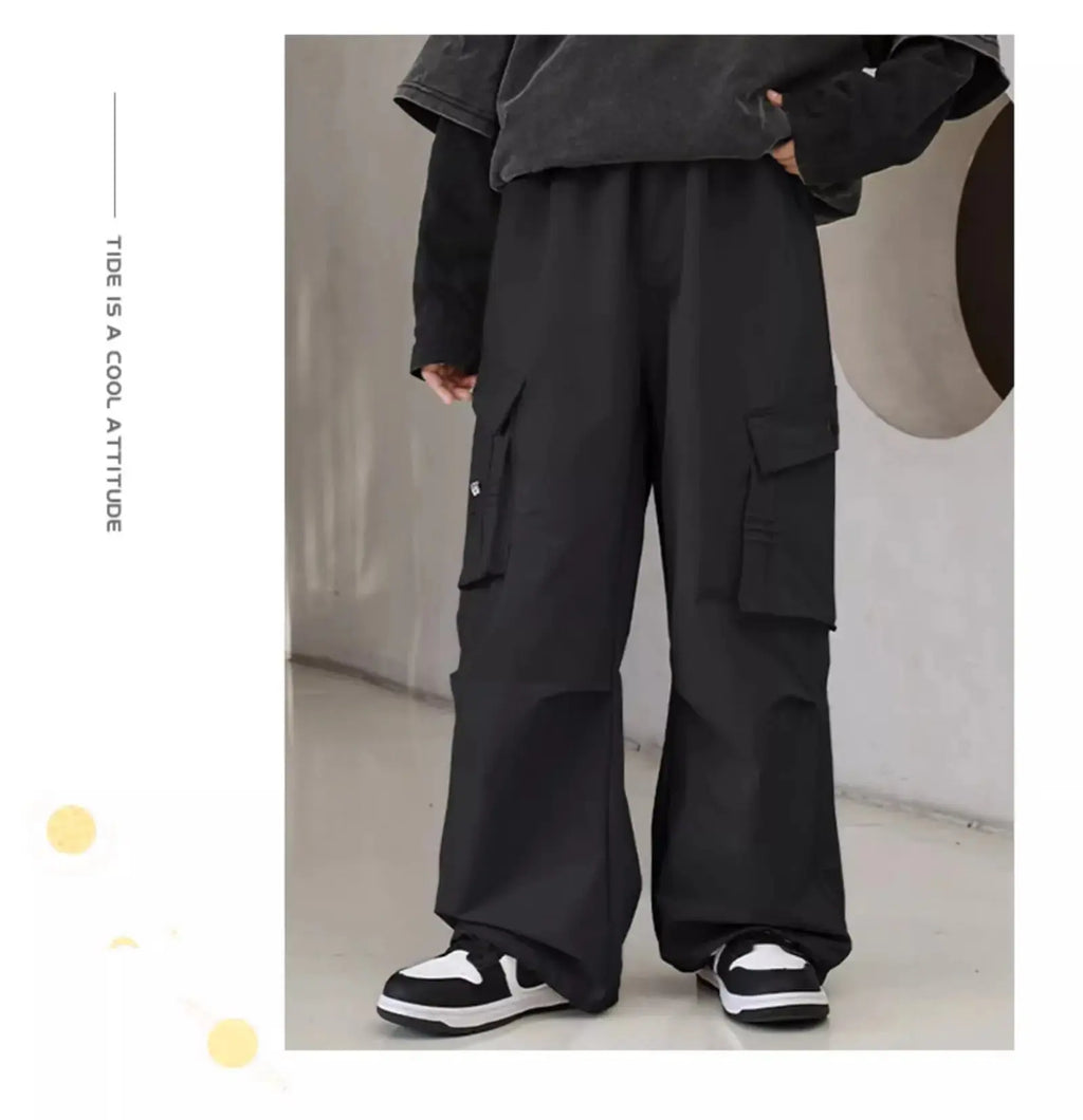 Pantalones Cargo de otoño para niños, ropa coreana para niños, pantalones deportivos de algodón de alta calidad 110 - 170, pantalones sueltos negros para niños, nuevo - SYN PERU