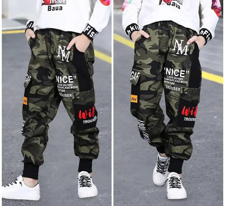 Pantalones de camuflaje para niños otoño 2025, nueva tendencia, pantalones deportivos para niños grandes, pantalones Cargo sueltos informales para niños de 4, 8, 9, 12 años, ropa para niños - SYN PERU