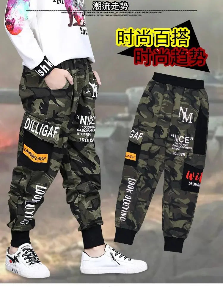 Pantalones de camuflaje para niños otoño 2025, nueva tendencia, pantalones deportivos para niños grandes, pantalones Cargo sueltos informales para niños de 4, 8, 9, 12 años, ropa para niños - SYN PERU