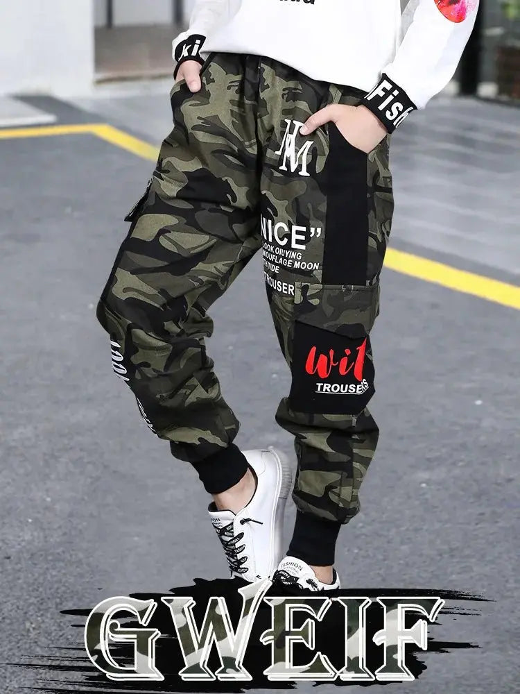 Pantalones de camuflaje para niños otoño 2025, nueva tendencia, pantalones deportivos para niños grandes, pantalones Cargo sueltos informales para niños de 4, 8, 9, 12 años, ropa para niños - SYN PERU