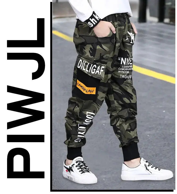 Pantalones de camuflaje para niños otoño 2025, nueva tendencia, pantalones deportivos para niños grandes, pantalones Cargo sueltos informales para niños de 4, 8, 9, 12 años, ropa para niños - SYN PERU