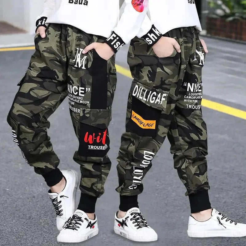 Pantalones de camuflaje para niños otoño 2025, nueva tendencia, pantalones deportivos para niños grandes, pantalones Cargo sueltos informales para niños de 4, 8, 9, 12 años, ropa para niños - SYN PERU