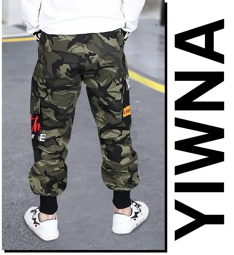 Pantalones de camuflaje para niños otoño 2025, nueva tendencia, pantalones deportivos para niños grandes, pantalones Cargo sueltos informales para niños de 4, 8, 9, 12 años, ropa para niños - SYN PERU