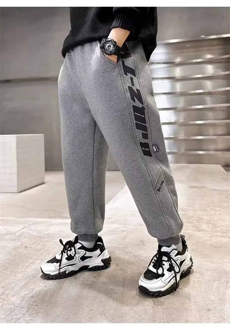 Pantalones gruesos y cálidos de invierno para niños, pantalones de algodón de terciopelo de felpa para niños, pantalones de chándal de nieve acolchados para niños grandes, ropa informal para adolescentes - SYN PERU