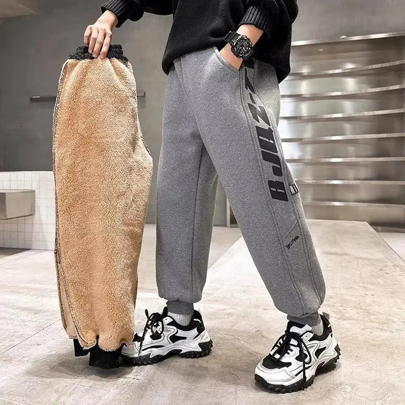 Pantalones gruesos y cálidos de invierno para niños, pantalones de algodón de terciopelo de felpa para niños, pantalones de chándal de nieve acolchados para niños grandes, ropa informal para adolescentes - SYN PERU