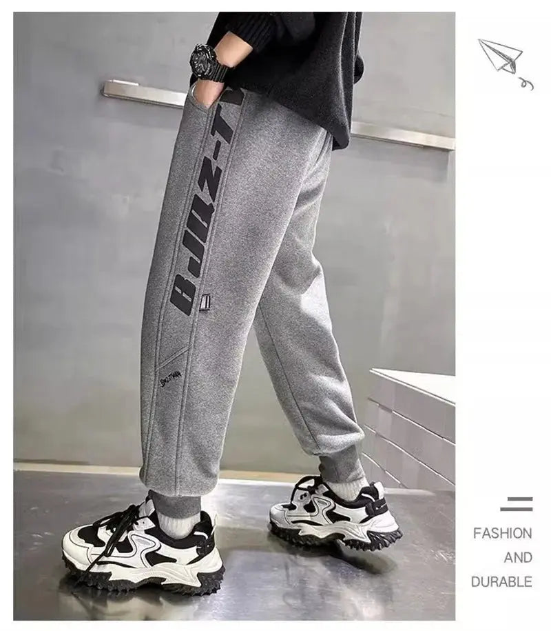 Pantalones gruesos y cálidos de invierno para niños, pantalones de algodón de terciopelo de felpa para niños, pantalones de chándal de nieve acolchados para niños grandes, ropa informal para adolescentes - SYN PERU