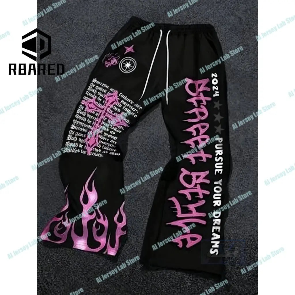 Pantalones informales holgados a la moda de venta al por menor de verano 2025, pantalones de pierna ancha de gran tamaño con estampado de letras de Anime Y2k para hombre y mujer - SYN PERU