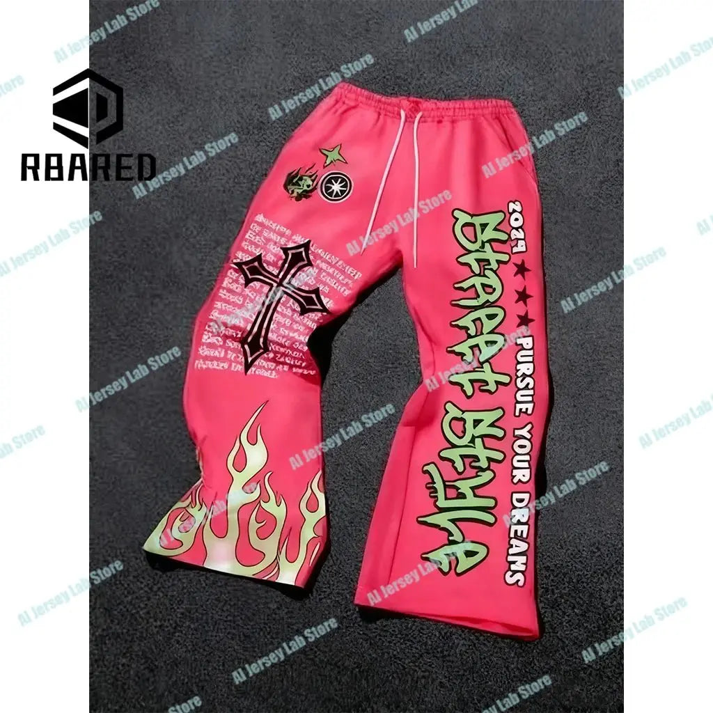 Pantalones informales holgados a la moda de venta al por menor de verano 2025, pantalones de pierna ancha de gran tamaño con estampado de letras de Anime Y2k para hombre y mujer - SYN PERU