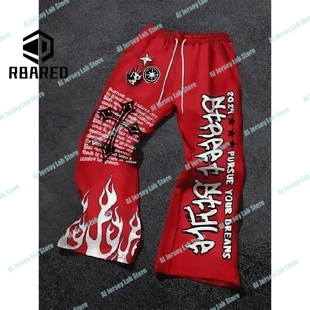 Pantalones informales holgados a la moda de venta al por menor de verano 2025, pantalones de pierna ancha de gran tamaño con estampado de letras de Anime Y2k para hombre y mujer - SYN PERU