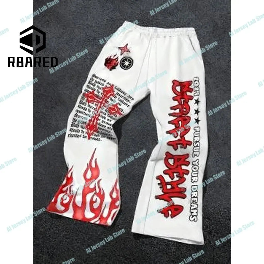 Pantalones informales holgados a la moda de venta al por menor de verano 2025, pantalones de pierna ancha de gran tamaño con estampado de letras de Anime Y2k para hombre y mujer - SYN PERU