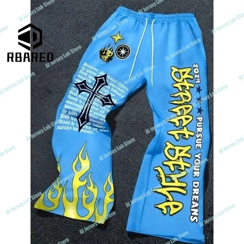 Pantalones informales holgados a la moda de venta al por menor de verano 2025, pantalones de pierna ancha de gran tamaño con estampado de letras de Anime Y2k para hombre y mujer - SYN PERU
