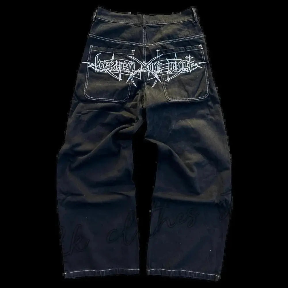 Pantalones vaqueros con bordado de letras para Hombre, ropa de calle Y2K, Pantalones Cargo de mezclilla de pierna ancha holgados informales rectos, Pantalones de Hip Hop para Hombre - SYN PERU