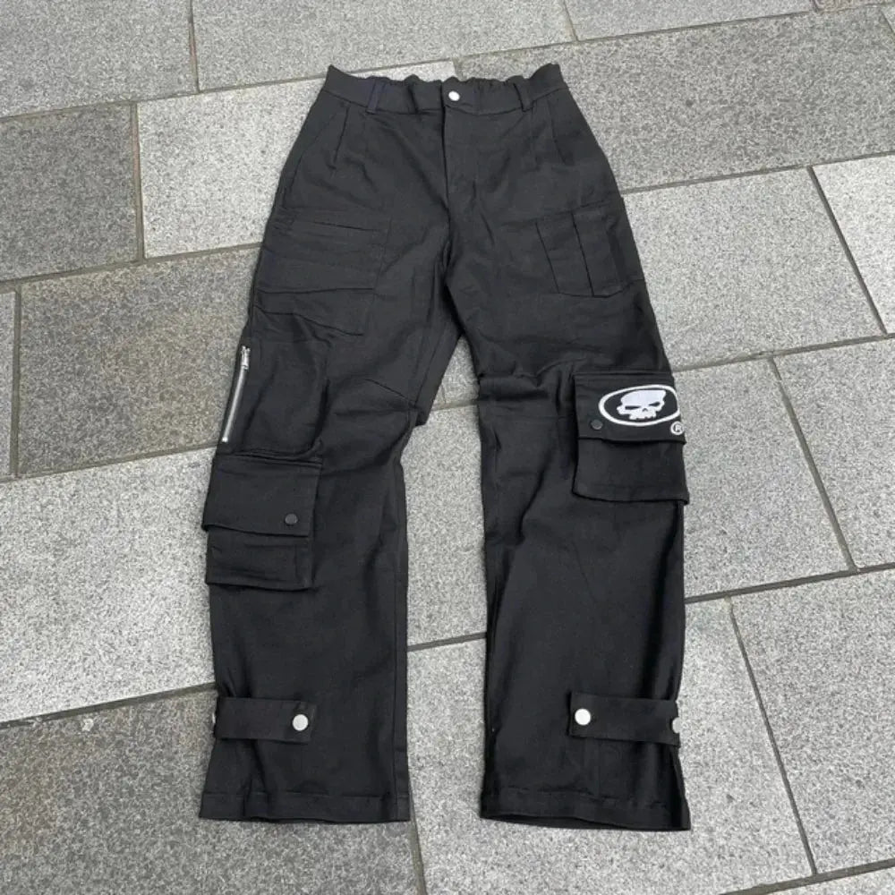 Pantalones vaqueros con bordado de letras para Hombre, ropa de calle Y2K, Pantalones Cargo de mezclilla de pierna ancha holgados informales rectos, Pantalones de Hip Hop para Hombre - SYN PERU