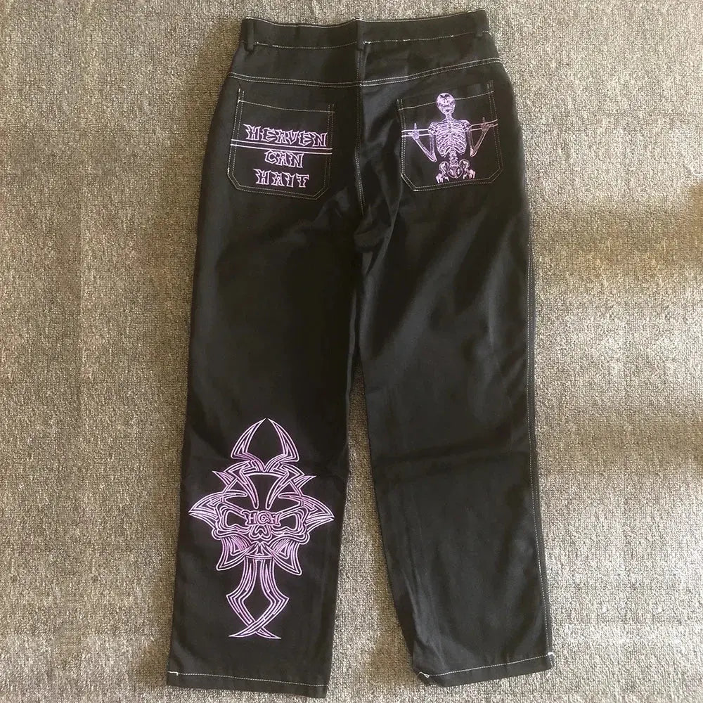 Pantalones vaqueros con bordado de letras para Hombre, ropa de calle Y2K, Pantalones Cargo de mezclilla de pierna ancha holgados informales rectos, Pantalones de Hip Hop para Hombre - SYN PERU