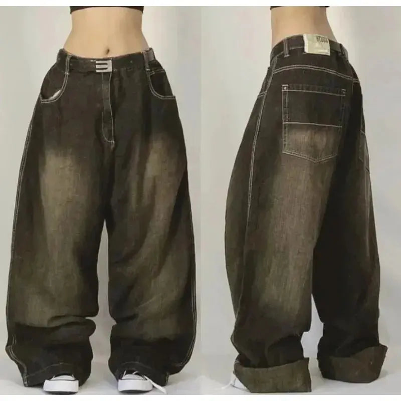 Pantalones vaqueros holgados lavados con múltiples bolsillos para hombre y mujer, Pantalón ancho de cintura alta, informal, Hip - hop, Harajuku, Y2K, moda urbana, nuevo - SYN PERU