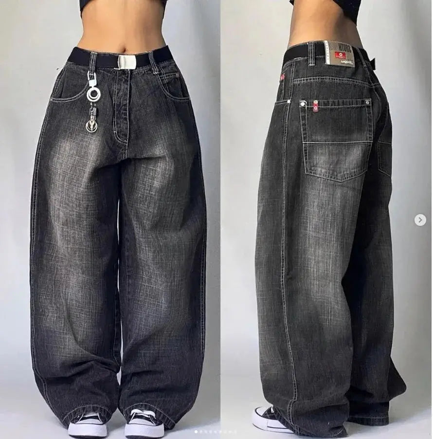 Pantalones vaqueros holgados lavados con múltiples bolsillos para hombre y mujer, Pantalón ancho de cintura alta, informal, Hip - hop, Harajuku, Y2K, moda urbana, nuevo - SYN PERU