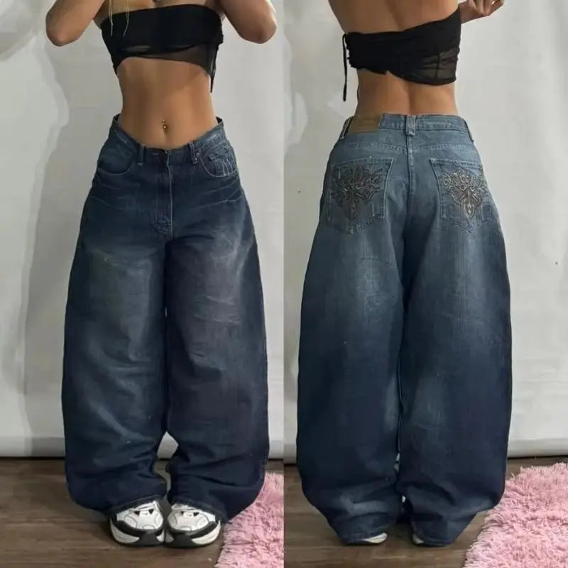 Pantalones vaqueros holgados lavados con múltiples bolsillos para hombre y mujer, Pantalón ancho de cintura alta, informal, Hip - hop, Harajuku, Y2K, moda urbana, nuevo - SYN PERU