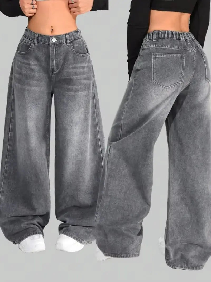 Pantalones vaqueros holgados lavados con múltiples bolsillos para hombre y mujer, Pantalón ancho de cintura alta, informal, Hip - hop, Harajuku, Y2K, moda urbana, nuevo - SYN PERU