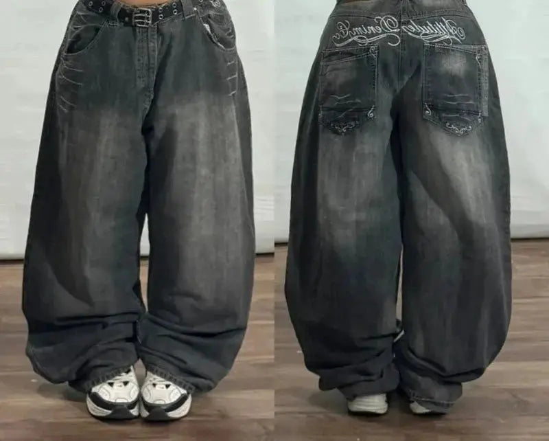 Pantalones vaqueros Vintage para hombre y mujer, Jeans anchos de cintura alta, varios bolsillos, azul lavado, Y2K, Harajuku, calle, nuevo - SYN PERU