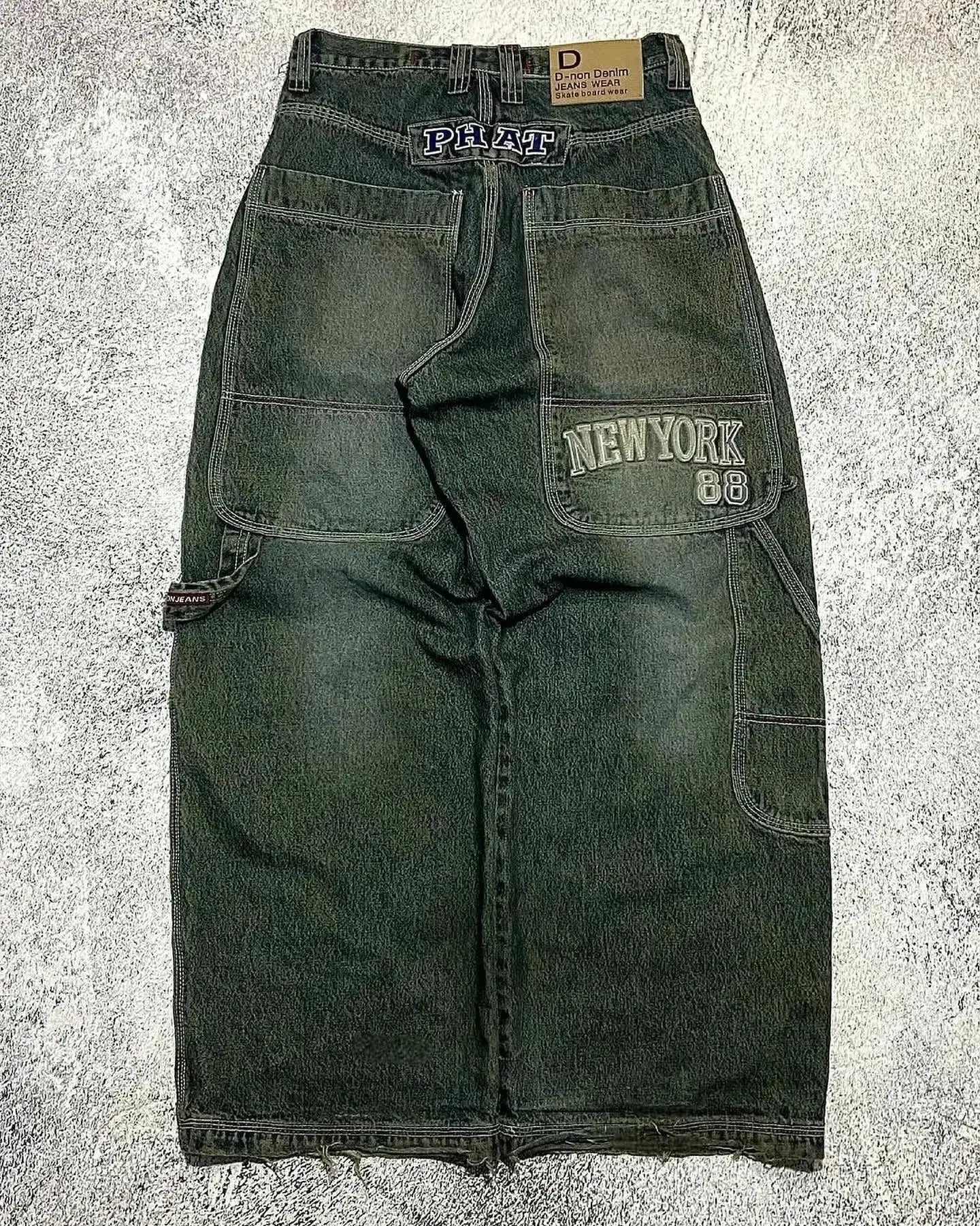 Pantalones vaqueros Vintage para hombre y mujer, Jeans anchos de cintura alta, varios bolsillos, azul lavado, Y2K, Harajuku, calle, nuevo - SYN PERU