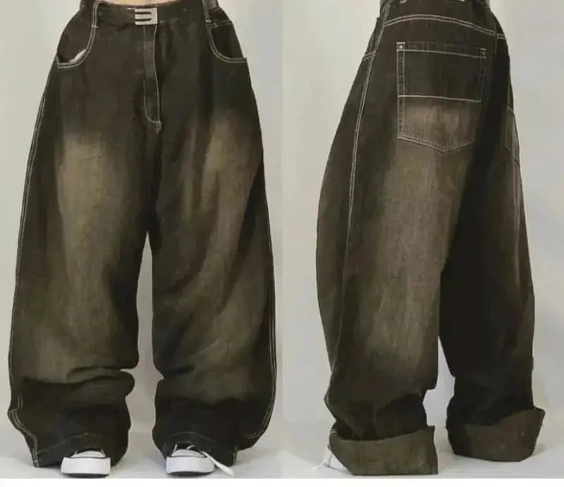 Pantalones vaqueros Vintage para hombre y mujer, Jeans anchos de cintura alta, varios bolsillos, azul lavado, Y2K, Harajuku, calle, nuevo - SYN PERU
