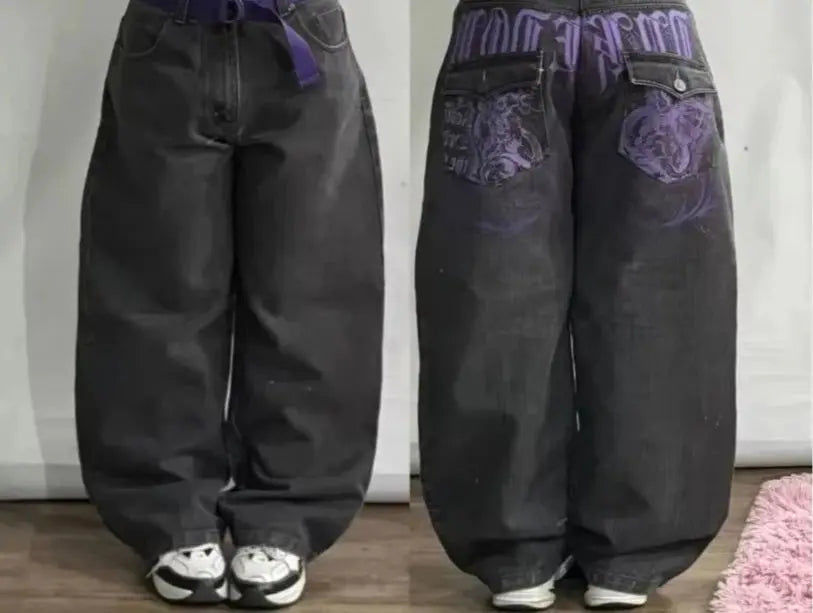 Pantalones vaqueros Vintage para hombre y mujer, Jeans anchos de cintura alta, varios bolsillos, azul lavado, Y2K, Harajuku, calle, nuevo - SYN PERU