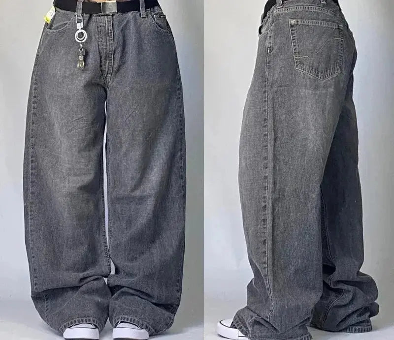 Pantalones vaqueros Vintage para hombre y mujer, Jeans anchos de cintura alta, varios bolsillos, azul lavado, Y2K, Harajuku, calle, nuevo - SYN PERU