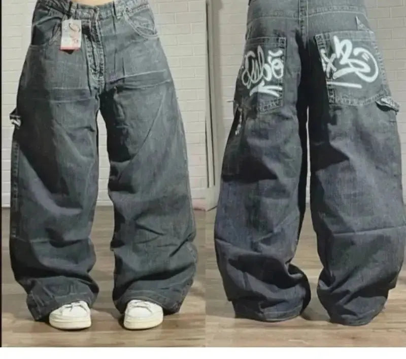 Pantalones vaqueros Vintage para hombre y mujer, Jeans anchos de cintura alta, varios bolsillos, azul lavado, Y2K, Harajuku, calle, nuevo - SYN PERU