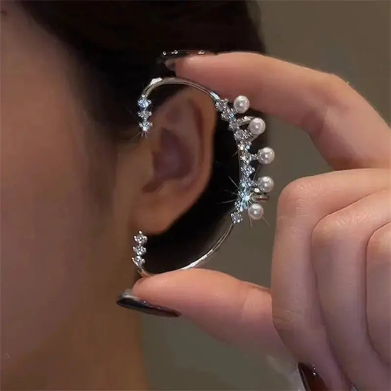 Silver Color Pearl Ear Cuff – Vintage Crystal Zircon Ear Clip, No Piercing Required, Fashion Jewelry for Women - SYN PERU