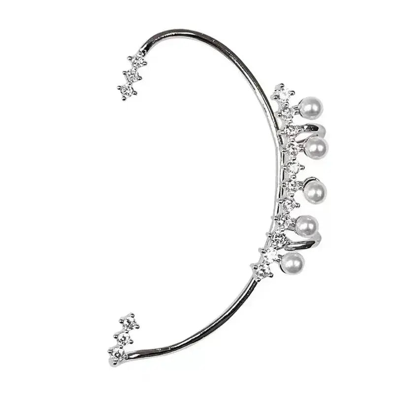 Silver Color Pearl Ear Cuff – Vintage Crystal Zircon Ear Clip, No Piercing Required, Fashion Jewelry for Women - SYN PERU