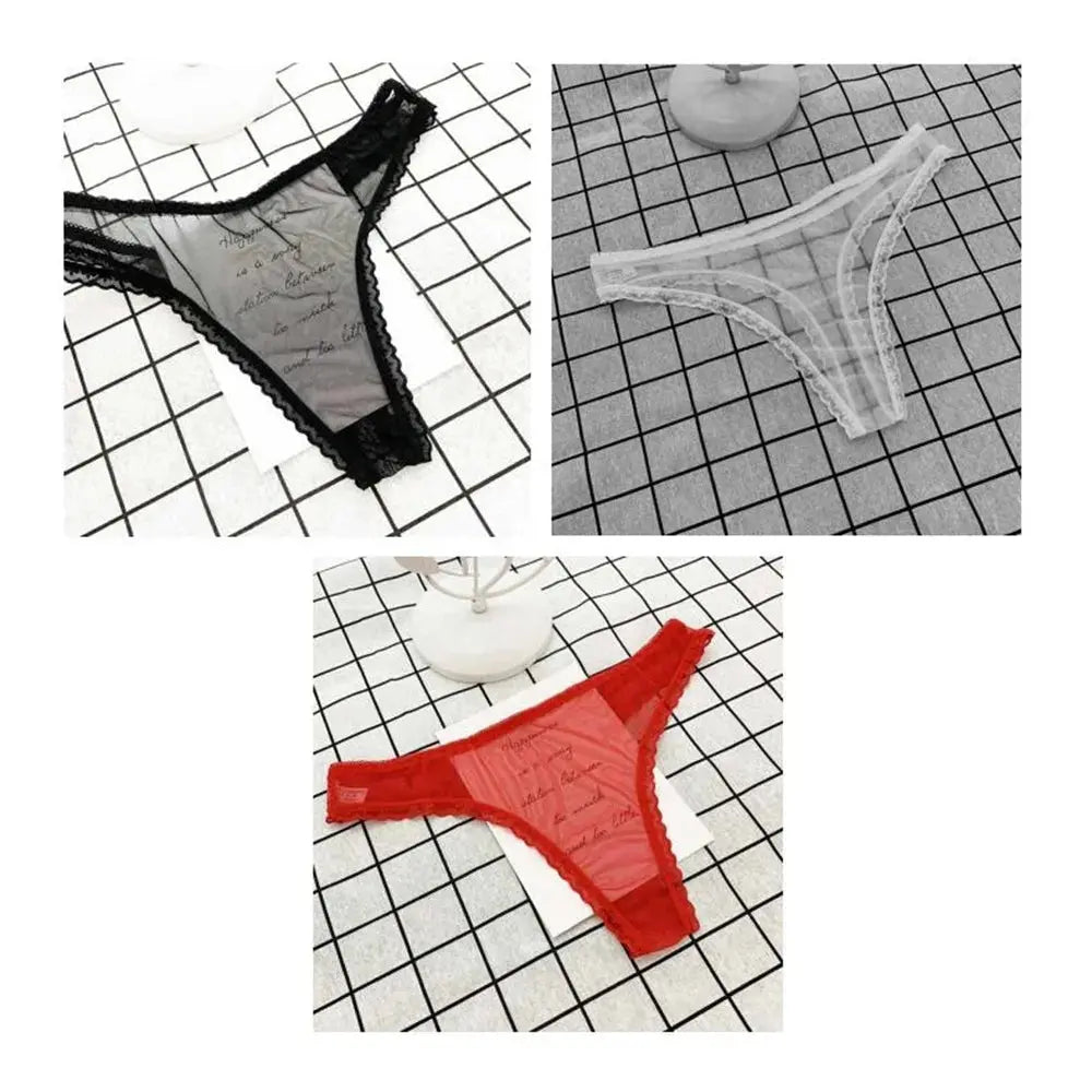 Tanga Sexy ultrafina totalmente transparente para mujer, ropa interior con perspectiva de encaje con volantes, bragas en Tanga de cintura baja, 3 uds. - SYN PERU
