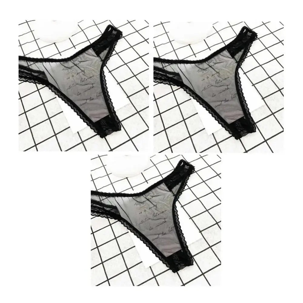 Tanga Sexy ultrafina totalmente transparente para mujer, ropa interior con perspectiva de encaje con volantes, bragas en Tanga de cintura baja, 3 uds. - SYN PERU