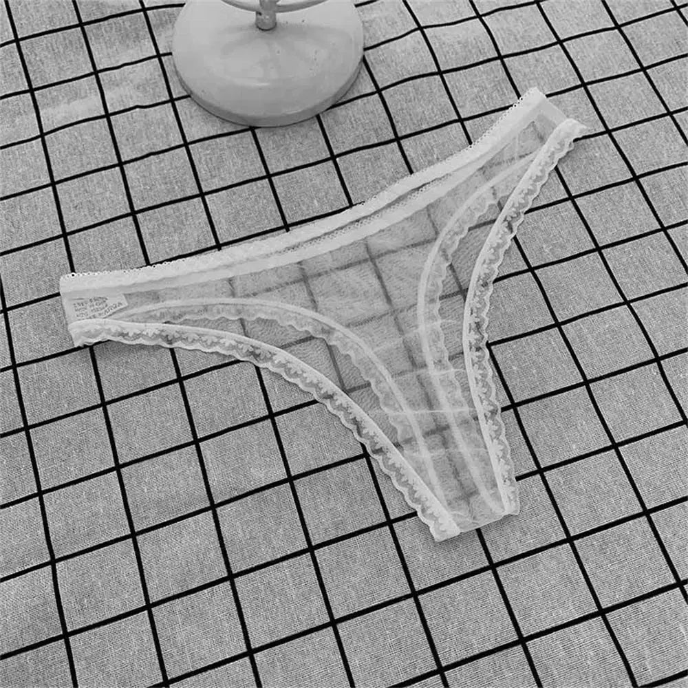Tanga Sexy ultrafina totalmente transparente para mujer, ropa interior con perspectiva de encaje con volantes, bragas en Tanga de cintura baja, 3 uds. - SYN PERU