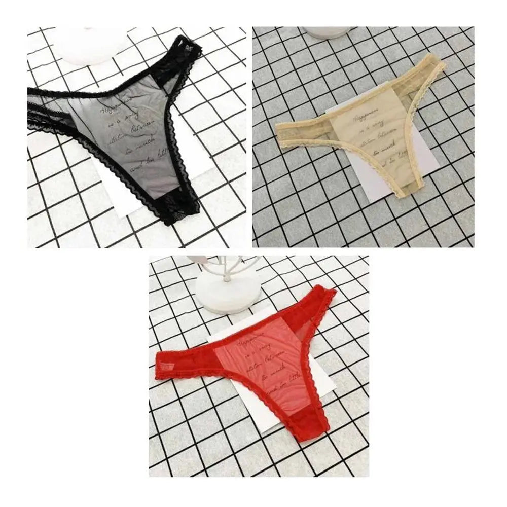 Tanga Sexy ultrafina totalmente transparente para mujer, ropa interior con perspectiva de encaje con volantes, bragas en Tanga de cintura baja, 3 uds. - SYN PERU