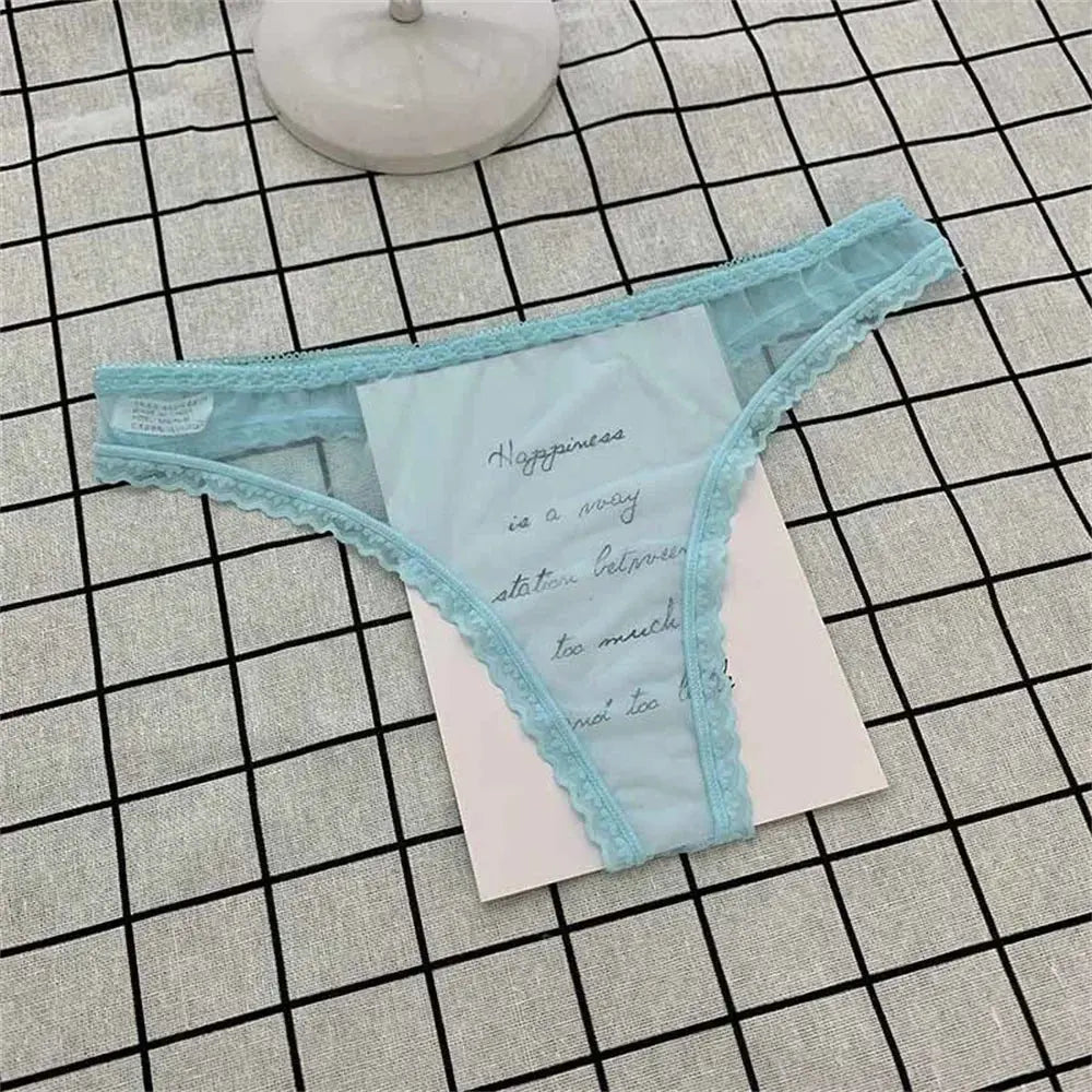 Tanga Sexy ultrafina totalmente transparente para mujer, ropa interior con perspectiva de encaje con volantes, bragas en Tanga de cintura baja, 3 uds. - SYN PERU