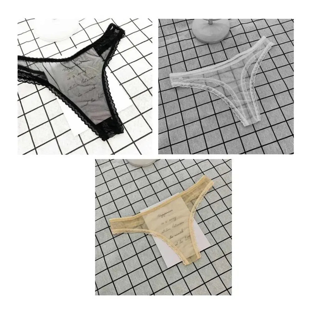 Tanga Sexy ultrafina totalmente transparente para mujer, ropa interior con perspectiva de encaje con volantes, bragas en Tanga de cintura baja, 3 uds. - SYN PERU