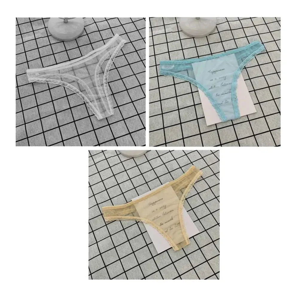 Tanga Sexy ultrafina totalmente transparente para mujer, ropa interior con perspectiva de encaje con volantes, bragas en Tanga de cintura baja, 3 uds. - SYN PERU