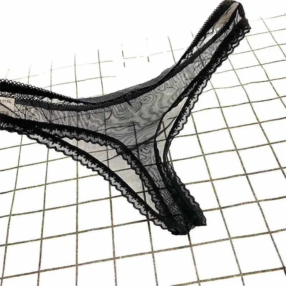 Tanga Sexy ultrafina totalmente transparente para mujer, ropa interior con perspectiva de encaje con volantes, bragas en Tanga de cintura baja, 3 uds. - SYN PERU