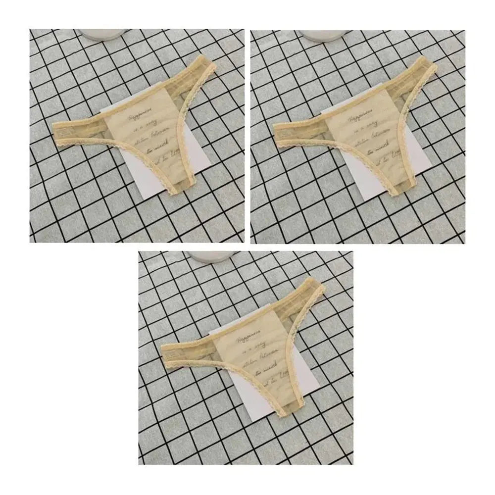 Tanga Sexy ultrafina totalmente transparente para mujer, ropa interior con perspectiva de encaje con volantes, bragas en Tanga de cintura baja, 3 uds. - SYN PERU
