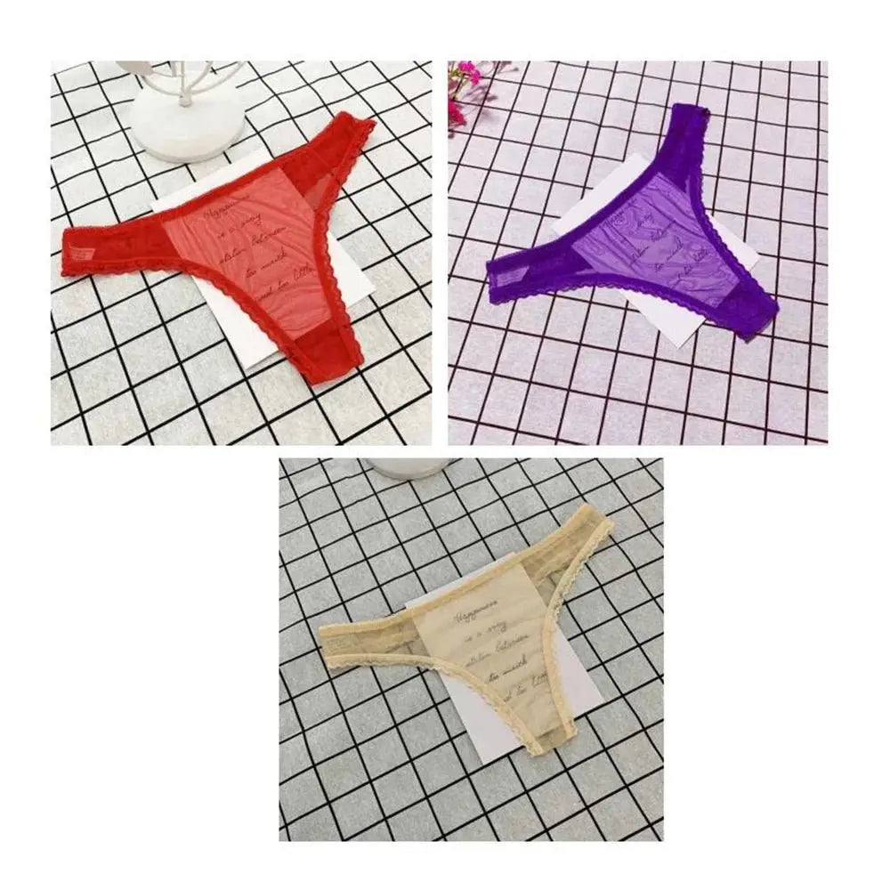Tanga Sexy ultrafina totalmente transparente para mujer, ropa interior con perspectiva de encaje con volantes, bragas en Tanga de cintura baja, 3 uds. - SYN PERU
