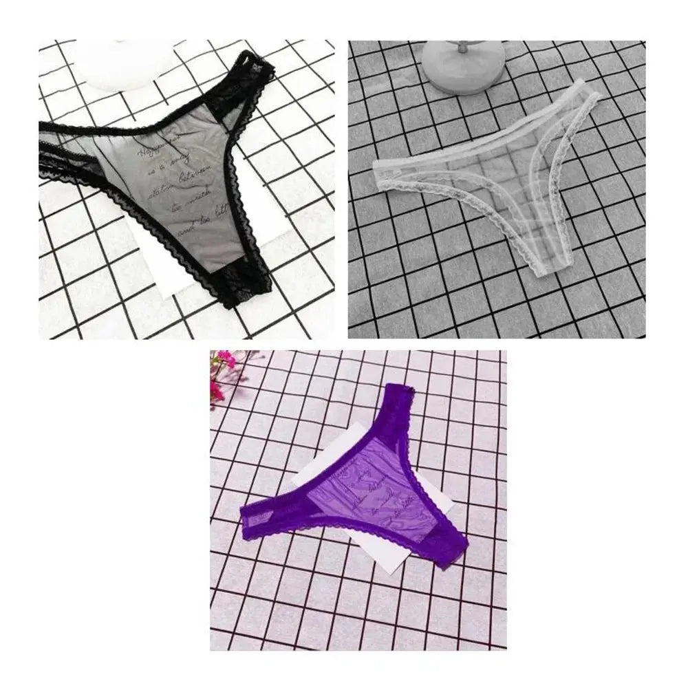 Tanga Sexy ultrafina totalmente transparente para mujer, ropa interior con perspectiva de encaje con volantes, bragas en Tanga de cintura baja, 3 uds. - SYN PERU