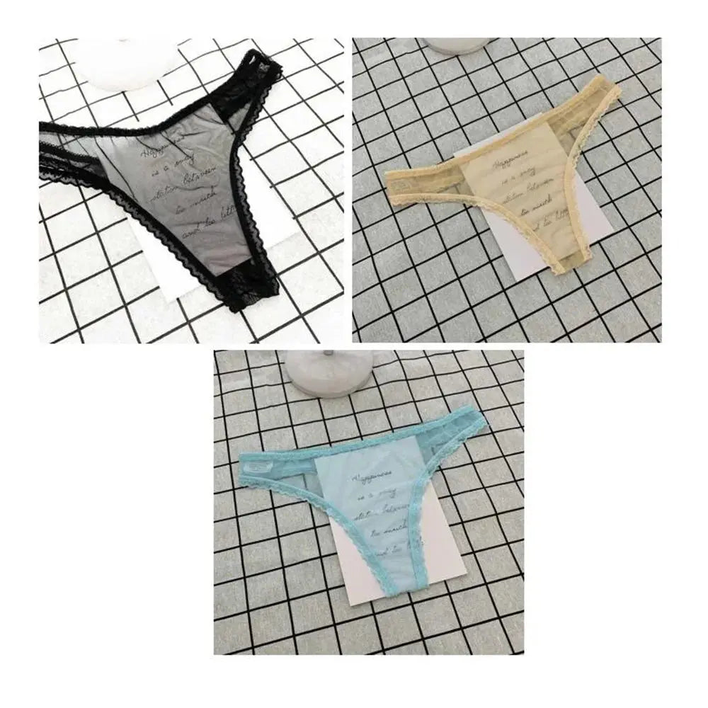 Tanga Sexy ultrafina totalmente transparente para mujer, ropa interior con perspectiva de encaje con volantes, bragas en Tanga de cintura baja, 3 uds. - SYN PERU