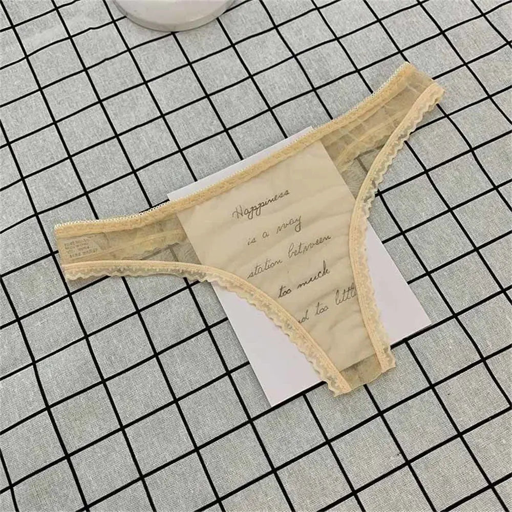 Tanga Sexy ultrafina totalmente transparente para mujer, ropa interior con perspectiva de encaje con volantes, bragas en Tanga de cintura baja, 3 uds. - SYN PERU
