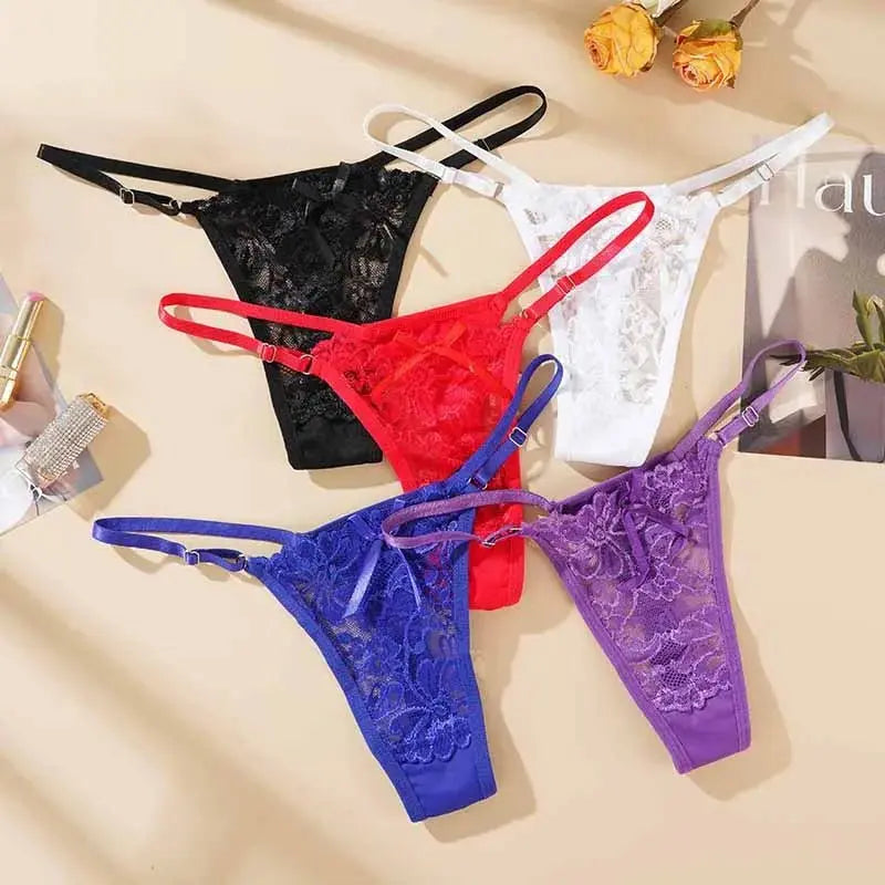Tangas ajustables de encaje para mujer, ropa interior transpirable de tiro bajo, lencería Sexy - SYN PERU